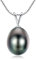 VIKI LYN Collier de perles noires de Tahiti pour femmes Pendentif de perles noires de culture de Tahiti de 9-10 mm en forme de goutte avec chaîne en argent sterling 925（or blanc)