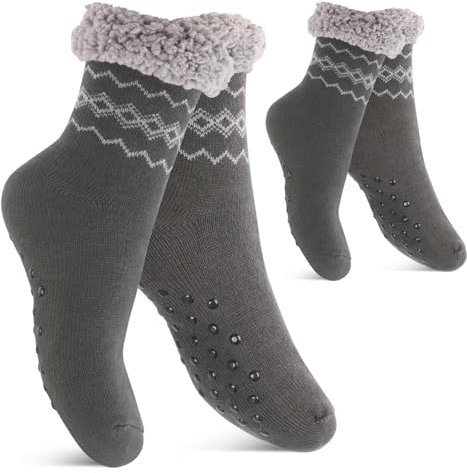 Footstar Damen und Herren Winter Haussocken (2 Paar) Kuschelsocken - Anthrazit 43-46