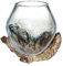 SAWA Spezial Deko-Vase Glasvase Blumenvase XS H 15 cm incl. Holz Ø Glas ca.12cm auf Treibholz/Wurzelholz Vase mit Holz