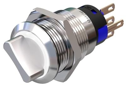 Metzler - Drehschalter 19mm - LED Ringbeleuchtung 230 V Weiß - IP50 IK10 - Edelstahl - Lötkontakte