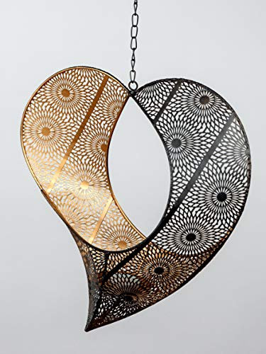 Teelichthalter Herz schwarz Gold 100x24 cm Kerzenhalter Hänger Fensterhänger