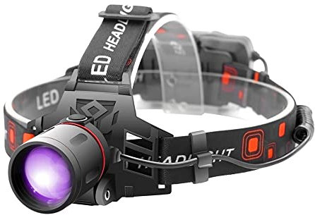 Stirnlampe UV Licht, WESLITE UV Stirnlampe LED Wiederaufladbar Ultraviolettes Licht Scheinwerfer 395nm Lila Stirnlampe Schwarzlicht 3 Modi Zoombar für Bernstein Suchen, Skorpione, Auto Oil HVAC-Lecks