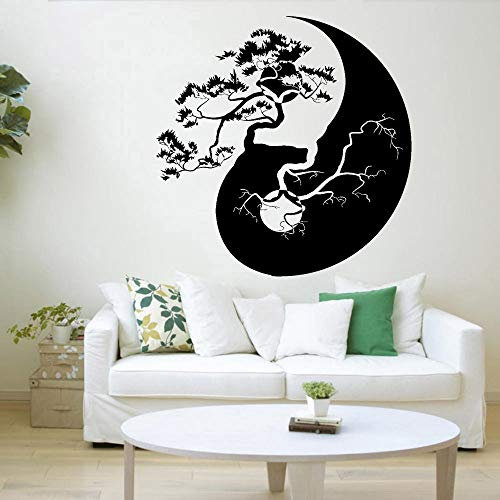 NSRJDSYT Zen Wandtattoo Yin Yang Baum Asiatischen Stil Dekoration Buch Zimmer Vinyl Wohnzimmer Innen Selbst- Wandaufkleber 57x57cm