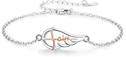 Waysles Engelsflügel Armband 925 Sterling Silber Verstellbares Engelsflügel Faith Kreuz großes Armband kleine Fußkettchen Engelsflügel schmuck für Damen Mädchen