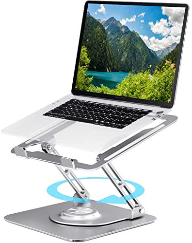 Laptop Stand 360°for Desk Rotating Base, Laptop Riser Adjustable Height, Foldable Portable Aluminum Adjustable Laptop Stand Compatible with Macbook Pro Other Notebooks and Tablets 10-17(silver)