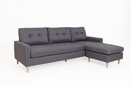byLIVING Ecksofa Atlanta/Sofa Webstoff dunkel-grau/Beine Natur aus Massivholz/Longchair wahlweise rechts oder Links montierbar / 218 x 144, H 78,5 cm