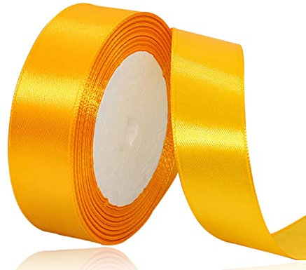 Gelb Satinband 25mm x 22Meters Schleifenband Gelb Geschenkband Dekoband Stoffband für Geschenk, Basteln, Nähprojekte, Haarschleifen, Brautstrauß, Hochzeits Dekoration