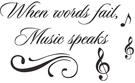 Inspirational Quotes Wall Decals, When Words Fail, Music Speaks - Vinyl Wall Art Stickers Mural for Music Room, Living Room, Bedroom Decoration