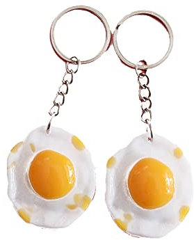 ARFUKA Lot de 2 porte-clés imitation œufs au plat pour homme et femme, multicolore, Small