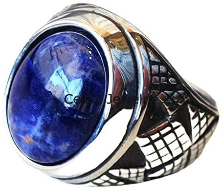 Sodalith natürlicher Edelstein dunkel Königsblau Herrenring, klassischer Ring, schöne Geschenke für ihn, Statement-Siegelring, Vatertagsgeschenke, oxidierter Silberring (Sodalith)