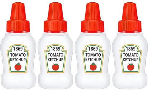 WXOIEOD 4 mini botellas de ketchup para accesorios de caja Bento, botellas de condimentos de 25 ml, recipiente de plástico vacío para aderezos de ensalada, tomate, ketchup, condimentos, frasco