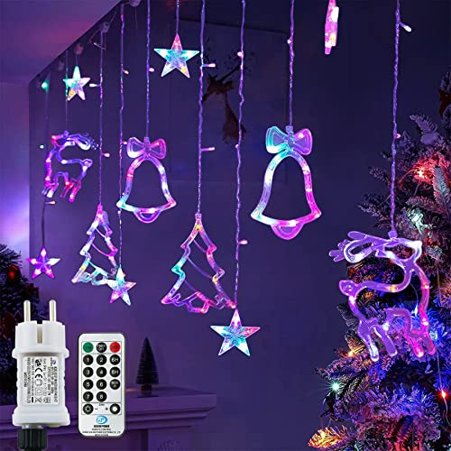 138 LED Lichtervorhang, 5.5M Lichterkette Innen & Außen mit Stecker, IP65 Wasserdicht, ideal lichterkette für party, kinderzimmer, weihnachtsbeleuchtung usw.（bunt）