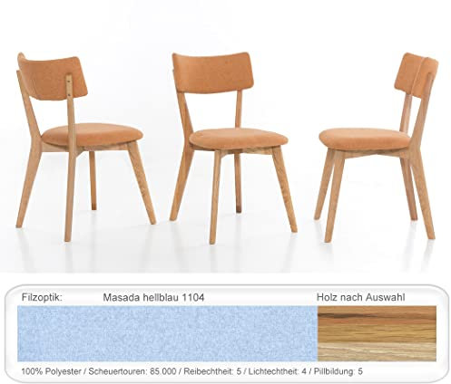 expendio Stabiler Holzstuhl Norina 32 Polsterstuhl Esszimmerstuhl Küchenstuhl Massivholzstuhl Verschiedene Varianten, Holzart:Kernbuche geölt, Bezugstoff:Masada hellblau