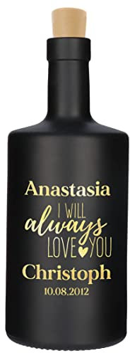 Polar-Effekt Botella LED de Cristal Negro con Grabado Personalizado – Diseño I Will Always Love You – Incluye iluminación LED – DIY Trend – Cadena de Luces