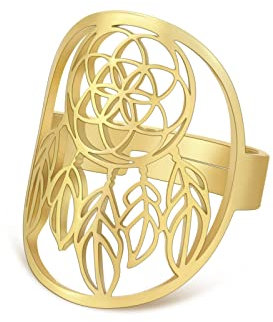 kkjoy Traumfänger Ring Edelstahl Verstellbarer Traumfänger Offene Finger Ringe Modeschmuck Geschenk für Frauen Mädchen