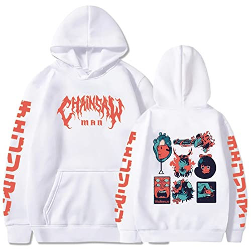 Pochita Hoodie Chainsaw Man 3D Printed Sweatshirt Anime Chainsaw Man Pattern Men's Hoodies Streetwear Casual Hooded Jumpers Tops White