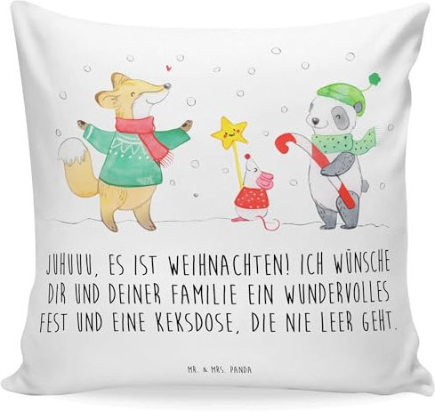Mr. & Mrs. Panda 40x40 Kissen Winter Weihnachtsfreude - Geschenk, Dekokissen, Sofakissen, Weihnachtsdeko, Weihnachtstage, Kissenbezüge, Wintermotiv,