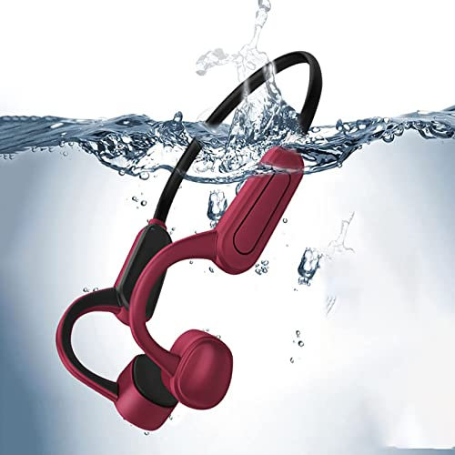 ESSONIO Bluetooth Kopfhörer on Ear Sport Kopfhörer Bone Conduction Kopfhörer with 16GB Memory IPX8 Waterproof Tauchen Schwimmen Einstellbare Größe für Outdoor-Aktivitäten Surfen Fitnessstudio Rot