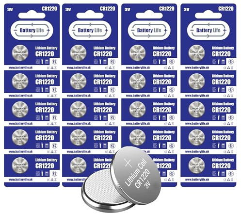 Battery Life CR1220 Batteries 3V Coin Button Cell CR 1220 Lithium Long Life For Car Key fob, Scales, Toys, Watch, LED Lights & More UK Brand (20 pack)