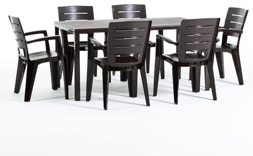 SIEDITI FUORI E DENTRO Set tavolo Thomas + 6 Sedie Anita (tavolo con struttura in ferro e sedie in resina) (Tavolo + sedie moka)