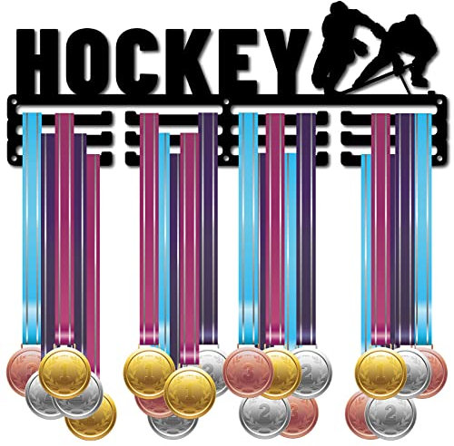 CREATCABIN Hockey-Medaillenhalter Sportmedaillen-Aufhänger Sportler-Auszeichnungen Dekoration Schwarzes Eisen Metall Aufhängen Für Zuhause Abzeichen Laufen Fußball Schwimmen Über 60 Medaille 40x15cm