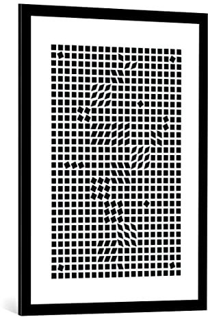 kunst für alle Bild mit Bilder-Rahmen: Victor Vasarely Tlinko 1955 - dekorativer Kunstdruck, hochwertig gerahmt, 70x100 cm, Schwarz matt