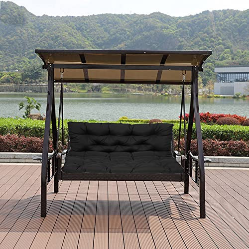 NENIUX 10CM Thick Canopy Swing Bench Cushions with Backrest, Waterproof 2/3 Seater Garden Bench Pads Hammock Seat Mats for Patio Porch Outdoor Furniture, Washable,150 * 100 * 10cm,Black