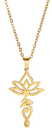 VASSAGO Lotusblumen-Halskette Unalome Lotus Anhänger Halskette für Frauen Hippie Halskette mit Lotusblume Charm Buddism Yoga Halskette Edelstahl Schmuck Geschenk für Frauen, Edelstahl, Kein Edelstein