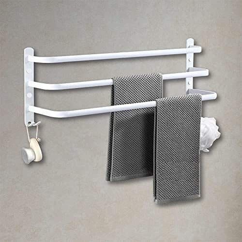 Porte Serviette Salle de Bain, Porte Serviette Murale, Barres Porte-Serviettes Auto-Adhésif Support De Serviettes en Acier Inoxydable 40cm pour Salle De Bain Ou Cuisine, 50 * 24 * 14.4cm-Blanc