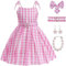 TRACYCY Déguisement Margot Poupée Fille Cosplay Film Doll 1950s Vintage Outfit Rose Robes et Coiffe Ceinture Collier Boucles d'oreilles pour Enfant Fancy Dress up Halloween Noël Carnaval Fête Costume