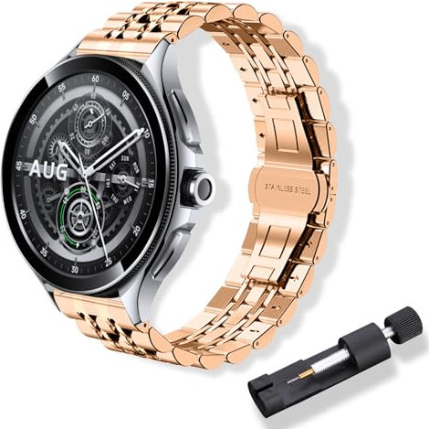 RoYiio Correa de Acero Inoxidable es Adecuada para Xiaomi Watch 2 Pro/S3/S2/S1 Active/S1 Pro, 22mm Correa de Metal para Venu 3/Venu 2/Forerunner 265/Vivoactive 4 - Oro Rosa