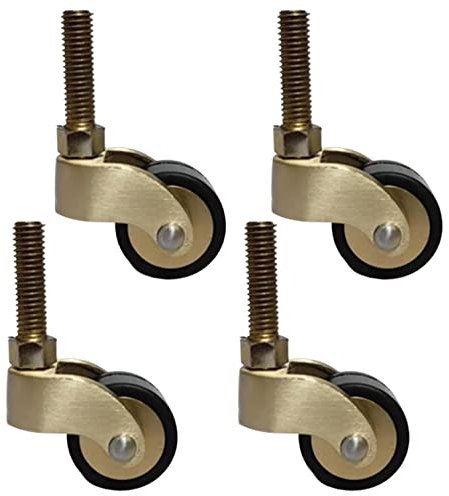ASHILD Kleine antike Lenkrollen, Möbelrollen aus sivem poliertem Messing, Gummiräder mit 360°-Drehung, mit Schrauben, Ersatz für Möbel, Sofa, Stuhl, Schrank, Belastung 150 kg, 4er-Set (D)