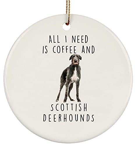 Weihnachtsbaumschmuck 7.3 cm, Schottischer Deerhound Steht Lustig Weihnachtsanhänger Mode Christbaumschmuck Anhänger Premium Runde Keramik Ornament Für Weihnachten Holiday Party