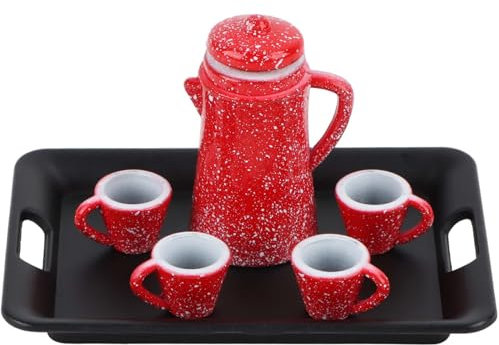 Accesorios para casa de muñecas, juego de 6 miniaturas vintage de porcelana, juego de té, vajilla 1/12, accesorios para casa de muñecas, regalo de Navidad y Año Nuevo para niños