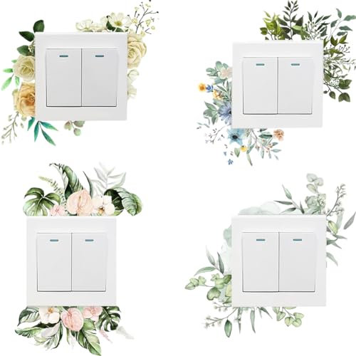 GORGECRAFT 8 Foglio Adesivo per Interruttore Pianta Verde Decalcomanie da Muro Foglia Fiore Piante Tropicali Fresche Rimovibili Interruttore della Luce Decorazione Murale di Arte Decorativa
