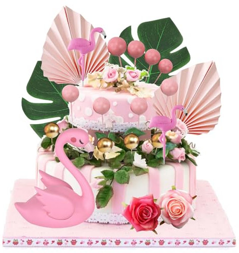 Satiskid 23 Stück Flamingo Kuchen Topper, 3D Flamingo Torten Deko, Hawaii Tortendeko, Flamingo Happy Birthday Kuchendeko, Flamingo Geburtstag Cake Topper Strand Tropical Picknick Kuchen Topper