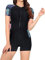 ECUPPER Womens Short Sleeve Rash Guard One Piece Swimsuit Zipper Wetsuit Swimwear Surfing Suit with Boyleg Blue Leaf