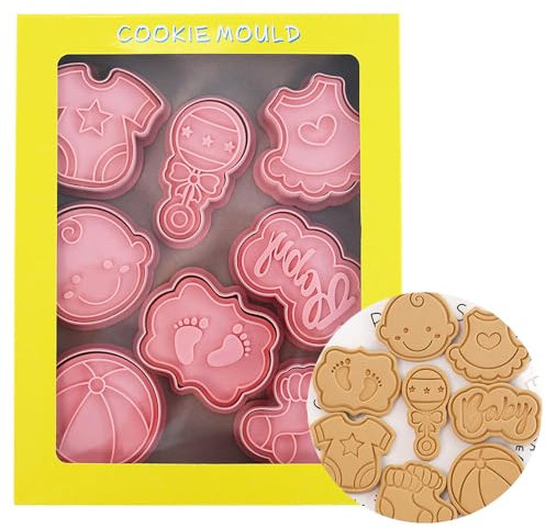 Yumatch 8 Pcs Baby Shower Cookie Cutters Set 3D Cookie Cutters Plastic Cookie for Biscuits, Cute Cookie Cutters for Baby Shower Party Decoration