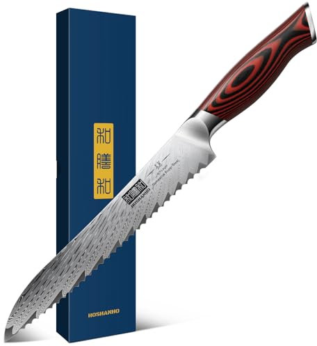 HOSHANHO Bread Knife,8 Inch Serrated Bread Knives Ultra Sharp Damascus Steel Bread Kitchen Knife, Professional Bread Knife for Homemade Bread