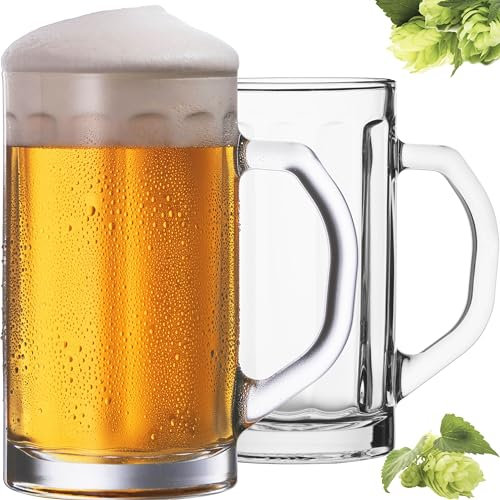 PLATINUX Juego de 2 jarras de cerveza con asa de cristal, 500 ml (máx. 650 ml)