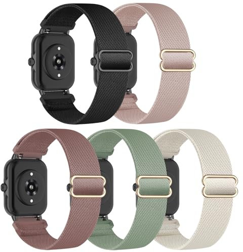 Wizvv 5 Pack 20mm Nylon Armband Kompatibel mit Amazfit Active 2/GTS 4/GTS 3/GTS 2/GTS 4 Mini/GTS 2 Mini/Bip U Pro/Bip 3 Pro/Bip Lite, Loop Ersatzband für Galaxy Watch 6/5/4 40mm 44mm Herren Damen