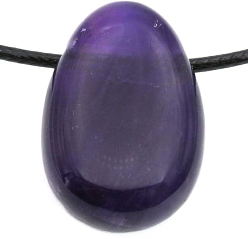 Echter Amethyst Tropfenanhänger mit gewachstem Baumwollband - Gebohrter Trommelstein - Drehverschluss aus Edelstahl (Amethyst, 55)