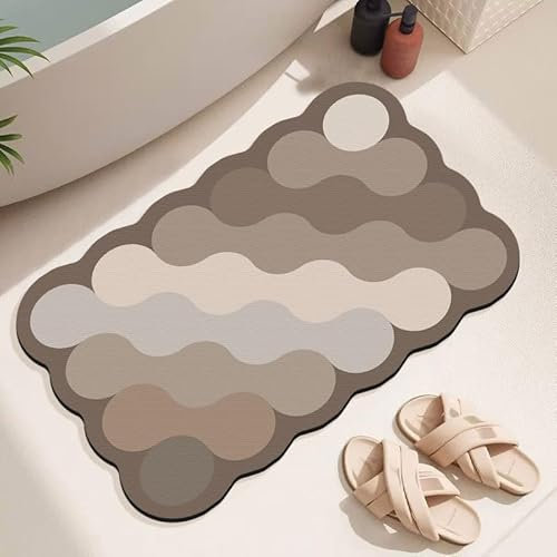 Badezimmerteppich 40X60Cm Braun Badteppich rutschfest Waschbar,Duschvorleger Schnelltrocknend,Stein Badematte,Diatomite Stone Bath Mat,Super Absorbierende Badvorleger