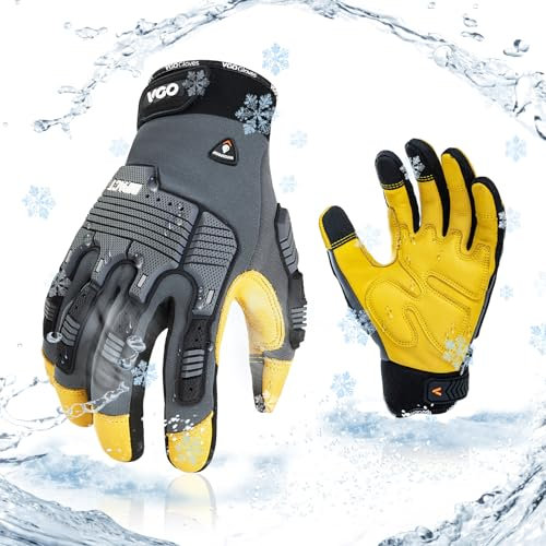 Vgo... 1Paar 0°C/32°F Winter Rindsleder Arbeitshandschuhe Männer, Mechanikerhandschuhe, Schlaghandschuhe, Anti-Vibrationshandschuhe(CA7725FLWP)