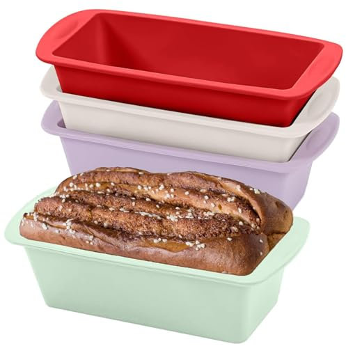 Mini Loaf Tins, 4 Pack Silicone Bread Pan for Baking, 1Lb Non-Stick Baking Trays for Air Fryer, Rectangle Cake Moulds for Cakes, Breads or Loaves, 16 x 8.5 cm Bread Making Accessories