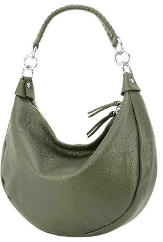 SH Leder Echtleder Damen Halbmondförmige Tasche stylisch bananentasche Umhängetasche Leder 30x22cm Mina G668 (Olivgrün)