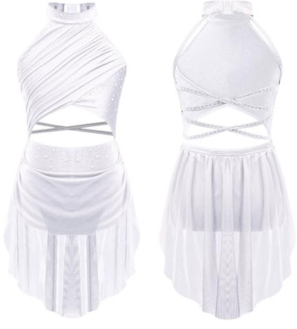 iEFiEL Girl's Ballet Lyrical Dance Dress Gymnastics Tutu Skirted Leotard Ballerina Dancing Costume Sequined Camisole White 15-16 Years