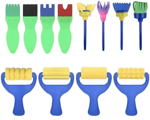 Sefdrert Ensemble de Pinceaux pour Enfants, Paquet de 12 Pinceaux de Peinture en Éponge Lavables, Outils de Peinture en Éponge pour L'Apprentissage Précoce