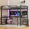 YOPTO Full XL Size Metal Loft Bed with Vintage Wood-Colored Desk and Shelves,L Shaped Loft Beds W/Ladder & Full-Length Guardrails,Space-Saving,Bedroom Furniture for Student Dorms,Studio,Black