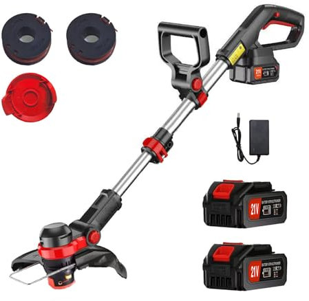 Decespugliatore Tagliabordi a Batteria 21V, stelo in Alluminio regolabile, taglia bordi giardino,doppia impugnatura,tagliabordi elettrico,2 Batterie Incluse,2 bobine